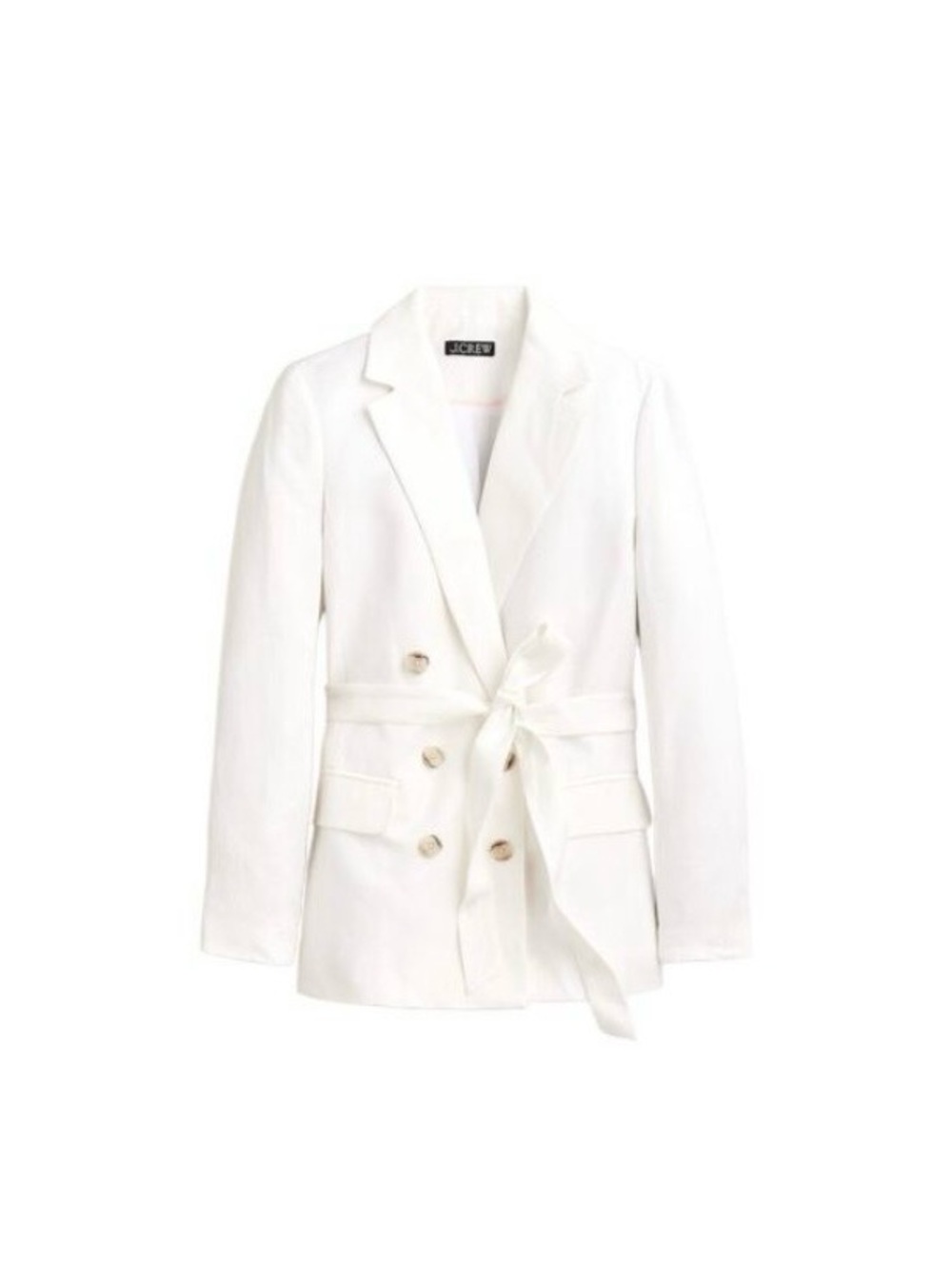J Crew Linen Double Breasted Blazer Chelsea Relaxed Lined Waist Tie White 0 NWOT